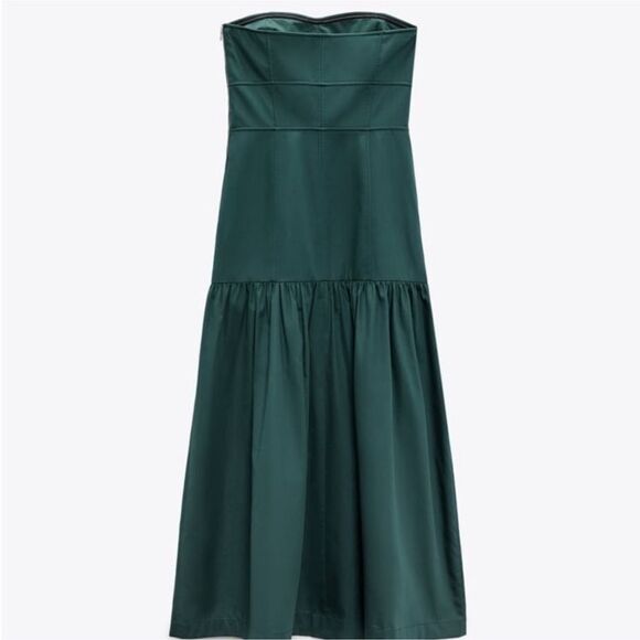 NWT ZARA GREEN TOPSTITCHED STRAPLESS MAXI DRESS size small - Picture 4 of 16